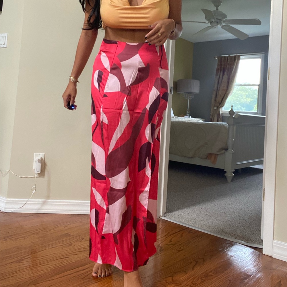 Maxi Silk Pink Patterned Skirt